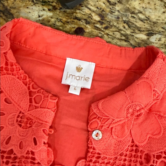 J. Marie The Seraphina Dress Coral Floral Lace Appliqué Crochet Sheer Overlay L - Picture 6 of 9